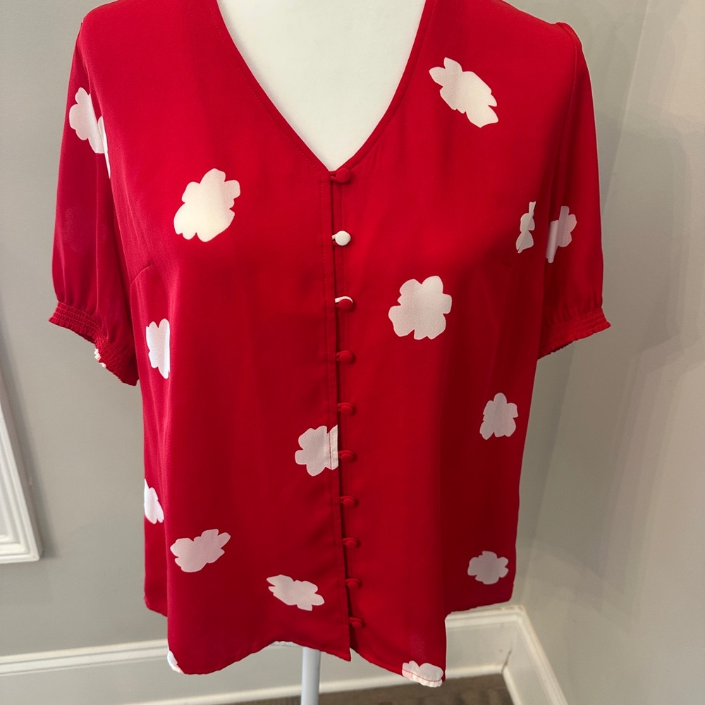Banana Republic Red and White Floral Blouse
